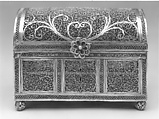 Filigree Casket with Barrel Top and Ray Shagreen Box, Casket: Silver Filigree (Casket),  
Box: Wood, Fabric & Gold Fittings, covered with ray shagreen